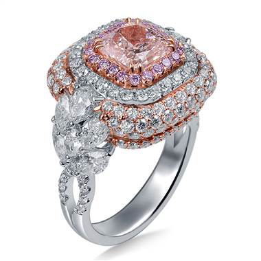 Fancy Light Pink Diamond with Halo Diamonds & Side Fancy Cut Diamonds in 18K Two Tone Gold