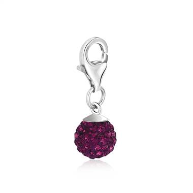 February Birthstone Charm with Amethyst Look Purple Crystal in Sterling Silver