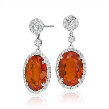 Fire Opal and Diamond Drop Earrings in 18k White Gold (7.78 ct. tw.)