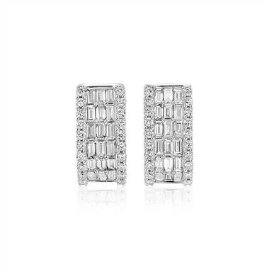 Five Row Round and Baguette Diamond Hoop Earrings in 14k White Gold (1 9/10 ct. tw.)