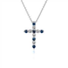 Floating Blue Sapphire and Diamond Cross Shape Pendant in 14k White Gold | Blue Nile