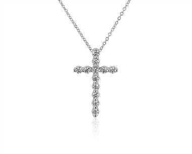 Floating Diamond Cross Pendant Necklace In 14k White Gold (1/2 ct. tw.)