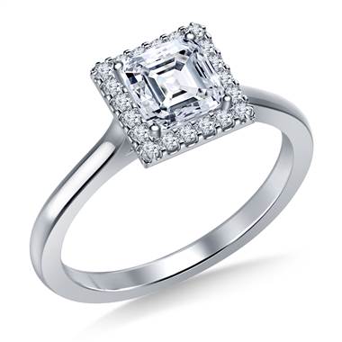 Floating Diamond Halo Engagement Ring in 14K White Gold