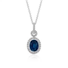 Floating Sapphire and Diamond Oval Twisted Pave Pendant in 18k White Gold (9x7mm) | Blue Nile