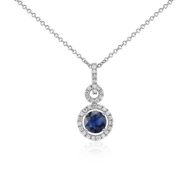 "Floating Sapphire and Diamond Round Twisted Pave Pendant in 14k White Gold (6mm)"