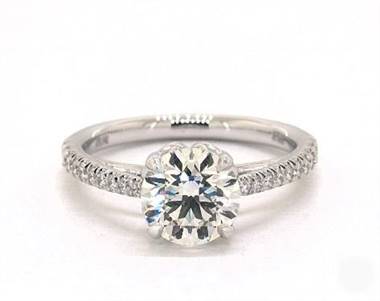 Floral Basket Tapered Pave Engagement Ring in 14K White Gold 4mm Width Band (Setting Price)