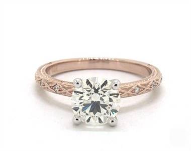 Floral Blossom & Pave Notes Engagement Ring in 14K Rose Gold 4mm Width Band (Setting Price)