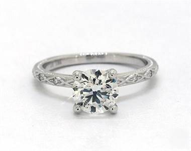 Floral Blossom & Pave Notes Engagement Ring in 18K White Gold 4mm Width Band (Setting Price)
