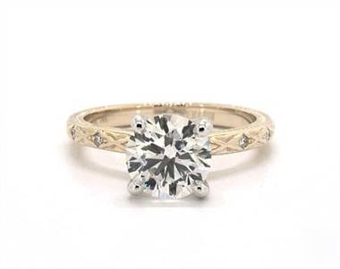 Floral Blossom & Pave Notes Engagement Ring in 18K Yellow Gold 4mm Width Band (Setting Price)