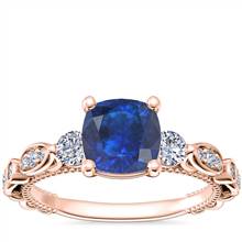 Floral Ellipse Diamond Cathedral Engagement Ring with Cushion Sapphire in 14k Rose Gold (6mm) | Blue Nile