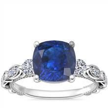 Floral Ellipse Diamond Cathedral Engagement Ring with Cushion Sapphire in 14k White Gold (8mm) | Blue Nile