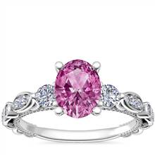 Floral Ellipse Diamond Cathedral Engagement Ring with Oval Pink Sapphire in 14k White Gold (8x6mm) | Blue Nile