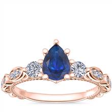 Floral Ellipse Diamond Cathedral Engagement Ring with Pear-Shaped Sapphire in 14k Rose Gold (7x5mm) | Blue Nile