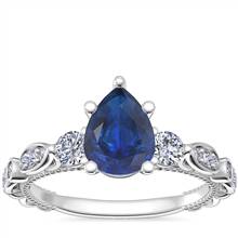 Floral Ellipse Diamond Cathedral Engagement Ring with Pear-Shaped Sapphire in 18k White Gold (8x6mm) | Blue Nile