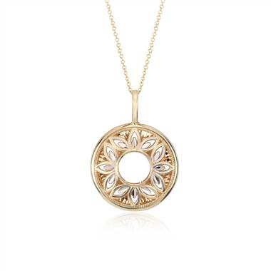 "Floral Filigree Pendant in 14k Yellow and White Gold"