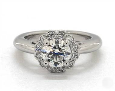 Floral Halo Classic Engagement Ring in 18K White Gold 2.00mm Width Band (Setting Price)