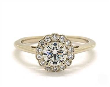 Floral Halo Classic Engagement Ring in 18K Yellow Gold 2.00mm Width Band (Setting Price)