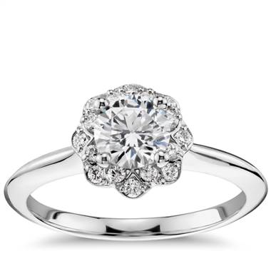 Floral Halo Diamond Engagement Ring in 14k White Gold (1/10 ct. tw.)