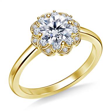 Floral Halo Petite Diamond Engagement Ring in 18K Yellow Gold