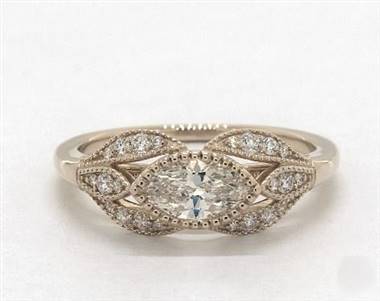 Floral Marquise-Shape Milgrain Engagement Ring in 14K Yellow Gold 4mm Width Band (Setting Price)