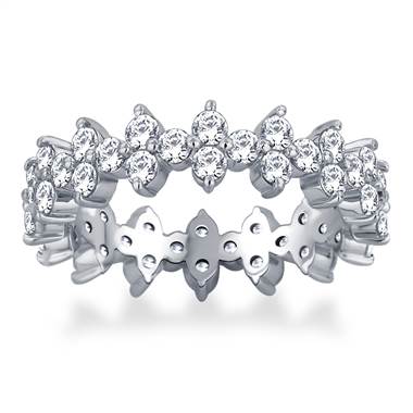 Floral Prong Set Round Diamond Eternity Ring in 14K White Gold (2.10 - 2.40 cttw.)