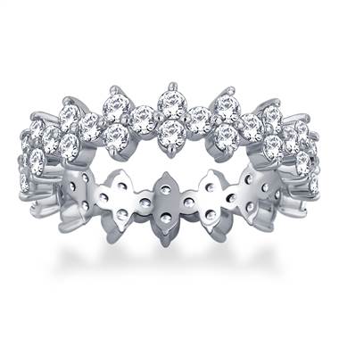 Floral Prong Set Round Diamond Eternity Ring in Platinum (2.10 - 2.40 cttw.)