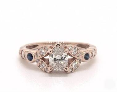 Floral-Side-Stone & Sapphire Accent Engagement Ring in 14K Rose Gold 2.20mm Width Band (Setting Price)