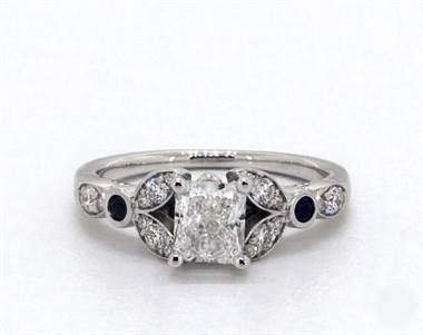 Floral-Side-Stone & Sapphire Accent Engagement Ring in 14K White Gold 2.20mm Width Band (Setting Price)