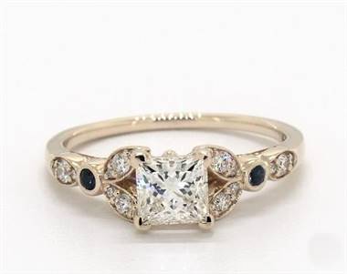 Floral-Side-Stone & Sapphire Accent Engagement Ring in 14K Yellow Gold 2.20mm Width Band (Setting Price)