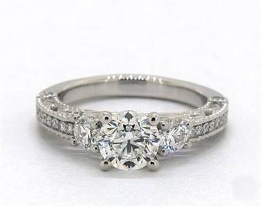 Floral Undergallery & Vintage Syle Engagement Ring in 14K White Gold 2.50mm Width Band (Setting Price)