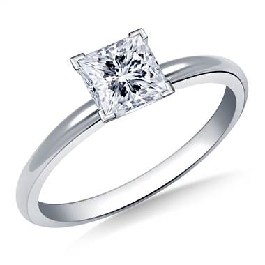Four Prong Pre-Set Princess Diamond Solitaire Ring In 14K White Gold