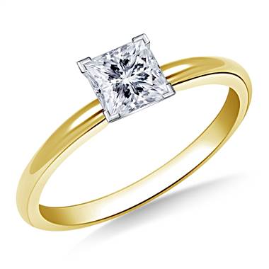 Four Prong Pre-Set Princess Diamond Solitaire Ring In 14K Yellow Gold