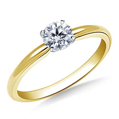 Four Prong Round Pre-Set Diamond Solitaire Ring In 14K Yellow Gold
