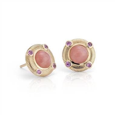 Frances Gadbois Pink Opal and Pink Sapphire Strie Stud Earrings in 14k Yellow Gold (7mm)