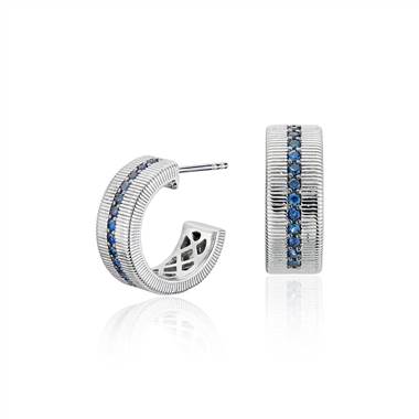 Frances Gadbois Sapphire Strie Huggie Hoop Earrings in Sterling Silver