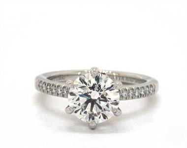 French Cut Pave, Floral Head Assembly Engagement Ring in Platinum 1.80mm Width Band (Setting Price)