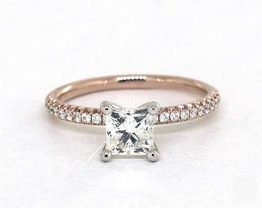 French Cut Petite Pave Engagement Ring in 14K Rose Gold 4mm Width Band (Setting Price)