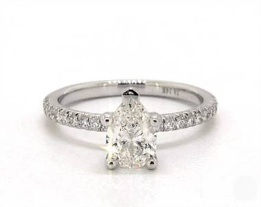 French Cut Petite Pave Flush Fit Engagement Ring in 18K White Gold 4mm Width Band (Setting Price)
