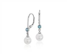Freshwater Cultured Pearl and Blue Topaz Drop Earrings 14k White Gold (6.5mm) | Blue Nile
