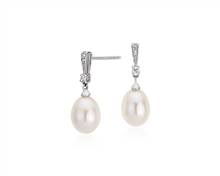 Freshwater Cultured Pearl and White Topaz Drop Earrings In Sterling Silver (7mm) | Blue Nile