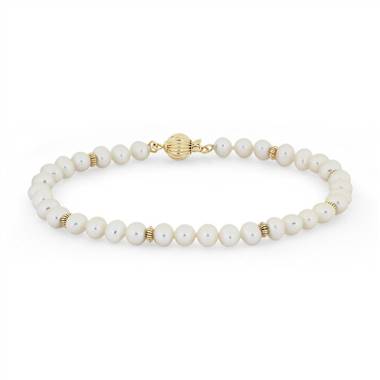 "Freshwater Cultured Pearl Bracelet with Separators in 14k Yellow Gold (4-4.5mm)"