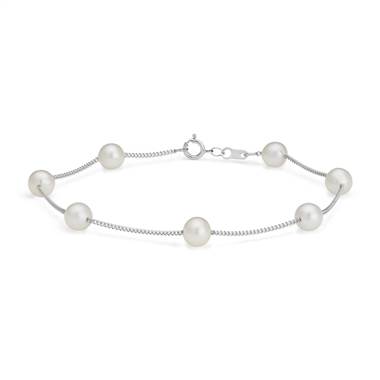 "Freshwater Cultured Pearl Tin Cup Bracelet in 14k White Gold (5.5mm)"