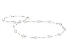 Freshwater Cultured Pearl Tin Cup Stationed Necklace In 14k White Gold (5.5mm) | Blue Nile