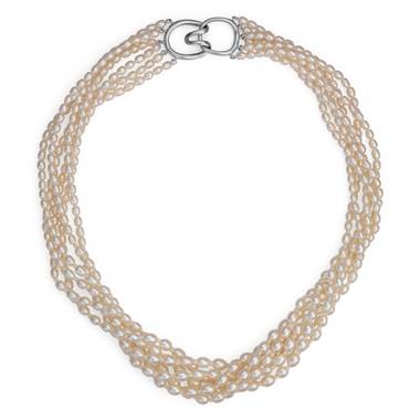 "Freshwater Cultured Pearl Torsade Necklace with Sterling Silver (3.5mm)"