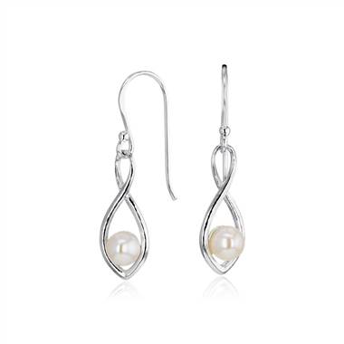 "Freshwater Cultured Pearl Twisted Teardrop Earrings in Sterling Silver (5mm)"