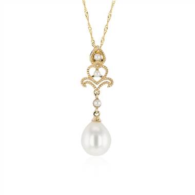 Freshwater Cultured Pearl Vintage-Inspired Drop Pendant in 14k Yellow Gold (8-9mm)