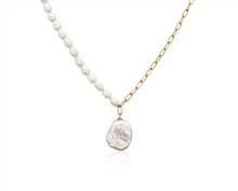 Freshwater Pearl and Paperclip Chain Necklace With Baroque Pearl Drop In 14k Yellow Gold | Blue Nile