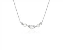 Freshwater Pearl Leaf Bar Necklace In Sterling Silver | Blue Nile