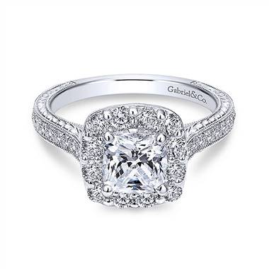 Gabriel Co Vintage 14k White Gold Cushion Halo Diamond