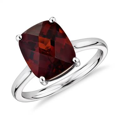 "Garnet Cushion Cocktail Ring in 14k White Gold (11x9mm)"